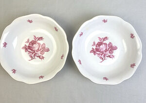 Bohemian Czechoslovakia Vegetable Serving Bowls 2 Roses Pink Gold Vintage